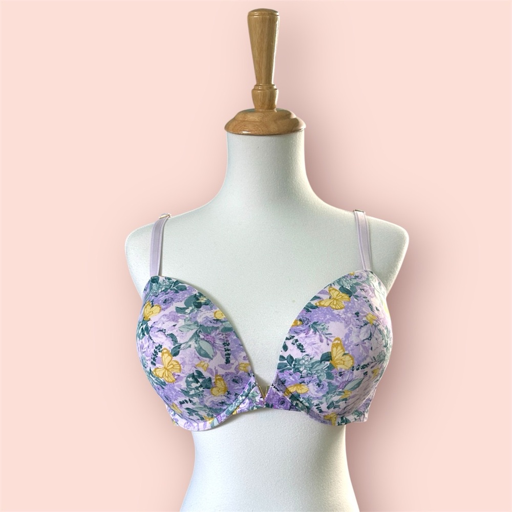 Victoria's Secret Purple and Yellow Floral Push-Up Bra